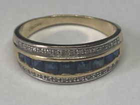 A 9 CARAT GOLD RING WITH SAPPHIRES AND DIAMONDS SIZE O/P