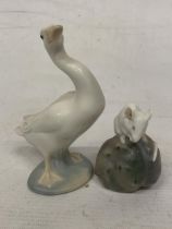 A KAD RINGEN ROYAL COPENHAGEN FIGURE OF A MOUSE ON A CHESTNUT TOGETHER WITH A LLADRO GOOSE
