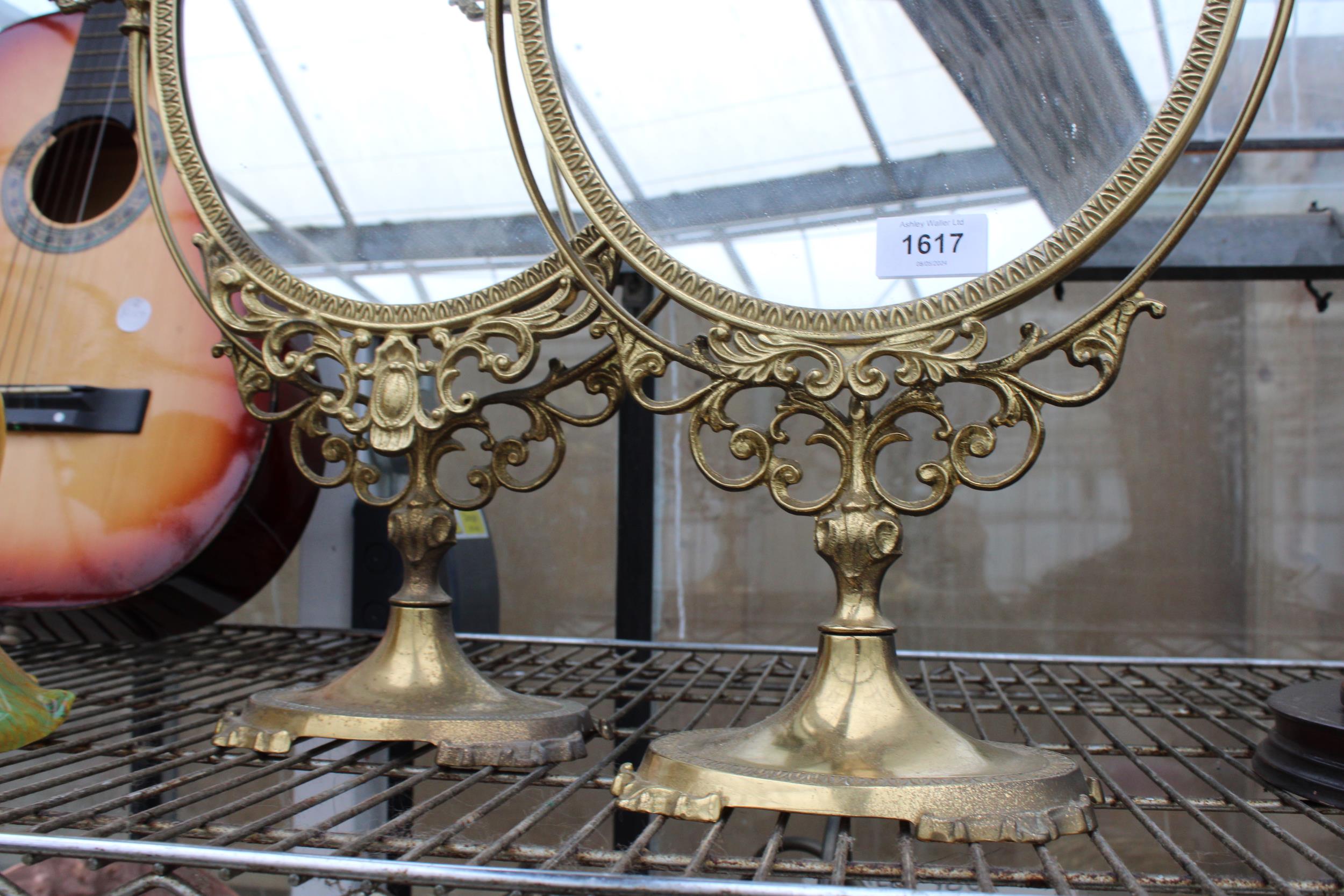 A PAIR OF DECORATIVE BRASS SWING FRAME DRESSING TABLE MIRRORS - Image 2 of 2