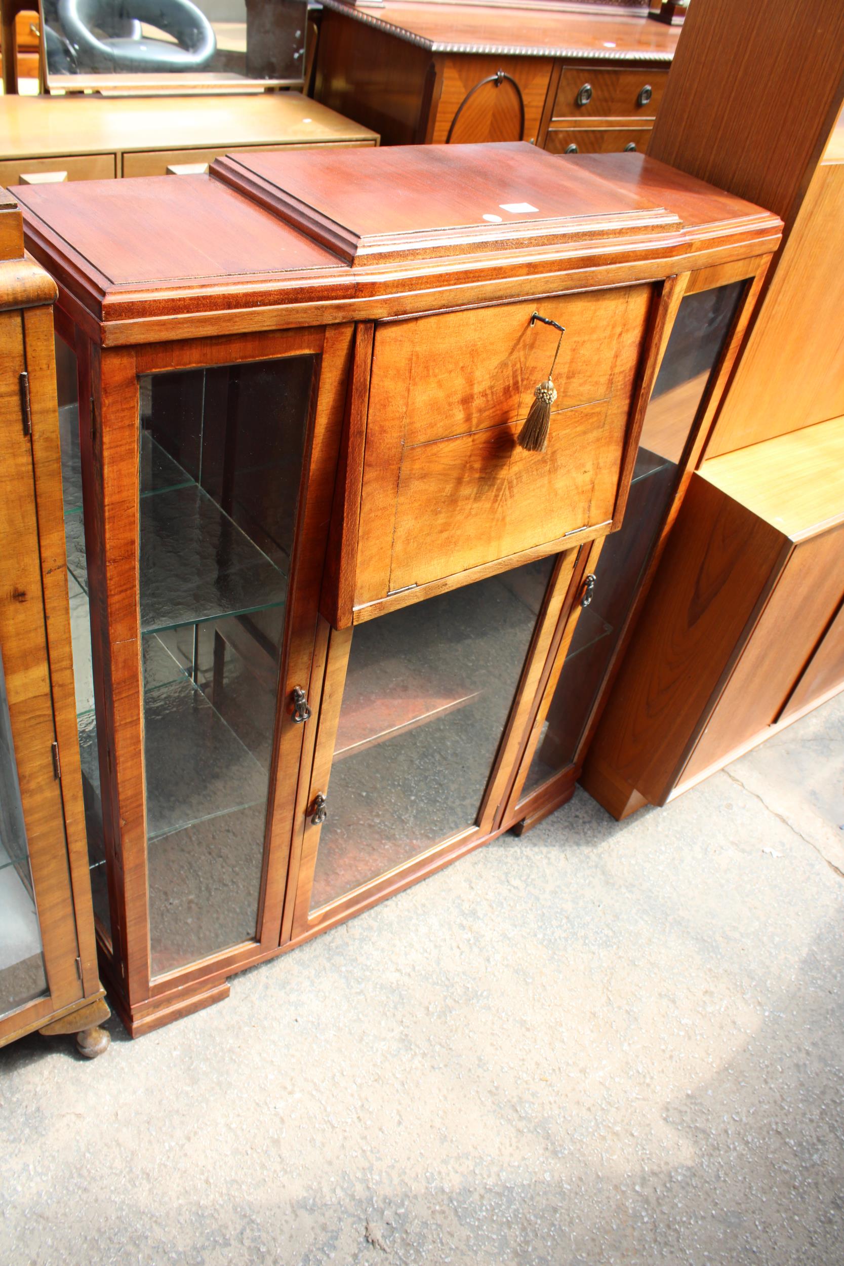 AN ART DECO MAHOGANY SIDE BY SIDE BUREAU WITH FITTED INTERIOR, 36" WIDE