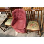 TWO EDWARDIAN MAHOGANY AND INLAID BEDROOM CHAIRS WITH WOOLWORK SEATS AND MODERN BEDROOM
