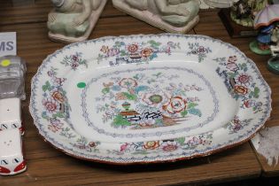 A LARGE VINTAGE IRONSTONE PLATTER, MARKE TO THE BACK, ASHWORTH, HANLEY, 48CM X 39CM