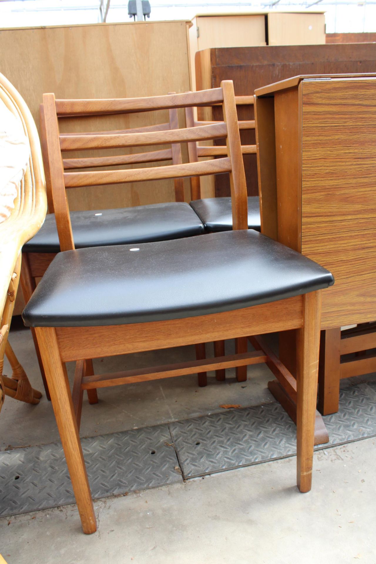 A RETRO FORMICA TOP DROP-LEAF DINING TABLE AND SIX LADDER-BACK DINING CHAIRS - Image 2 of 2