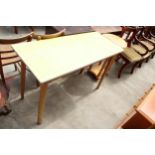 A MID 20TH CENTURY FORMICA TOP KITCHEN TABLE, 48" 20"