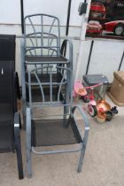 FOUR METAL FRAMED STACKING GARDEN CHAIRS