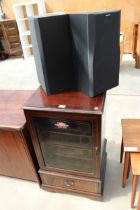 A MAHOGANY CABINET ENCLOSING SONY TURNTABLE (P.S-LX47P) AMPLIFIER (T.A. D.505) CASSETTE DESK AND