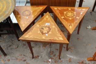 THREE MODERN TRIANGULAR ITALIAN OCCASIONAL TABLES WITH LIFT-UP TOPS (PREVIOUSLY MUSICAL TABLES)