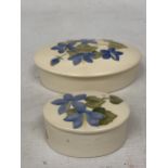 TWO SMALL UNMARKED MOORCROFT CAMPANULA OVAL TRINKET BOXES