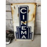 AN ENAMEL, ART DECO, 'CINEMA' SIGN, 23CM X 43CM