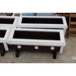 A PAIR OF WOODEN PAINTED GARDEN TROUGH PLANTERS