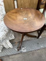 A MAHOGANY AND CROSSBANDED 20" DIAMETER TRIPOD TABLE BY REPRODUX