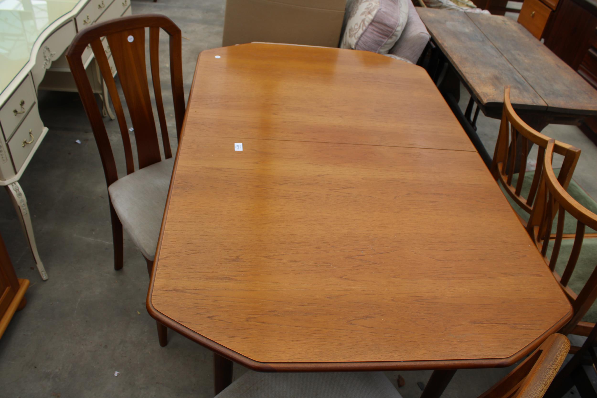 A RETRO TEAK MEREDEW EXTENDING DINING TABLE, 59" X 36" (LEAF 20") AND TWO DINING CHAIRS - Image 4 of 4