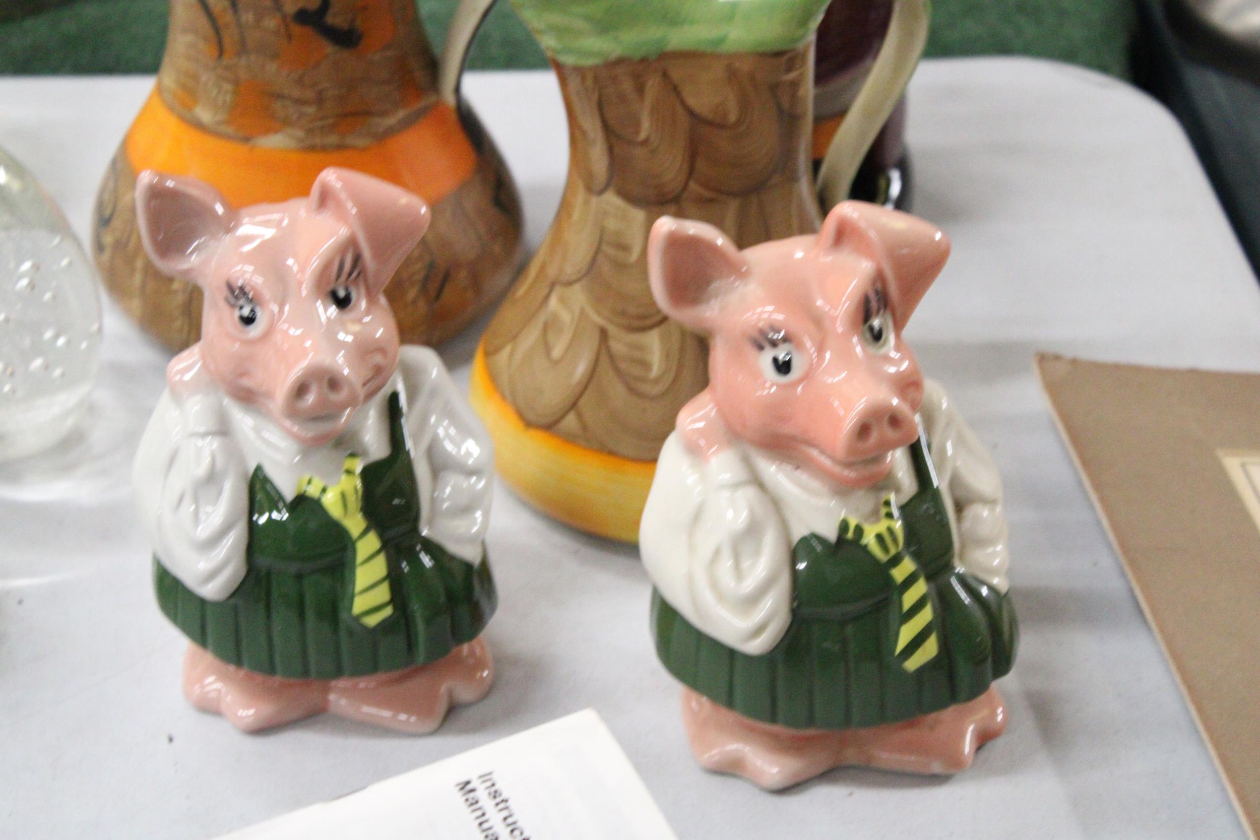 TWO VINTAGE WADE NAT WEST PIGGY BANKS, A ROYAL DOULTON, 'THE HUNTSMAN' TOBY JUG PLUS TWO STUDIO - Image 2 of 6