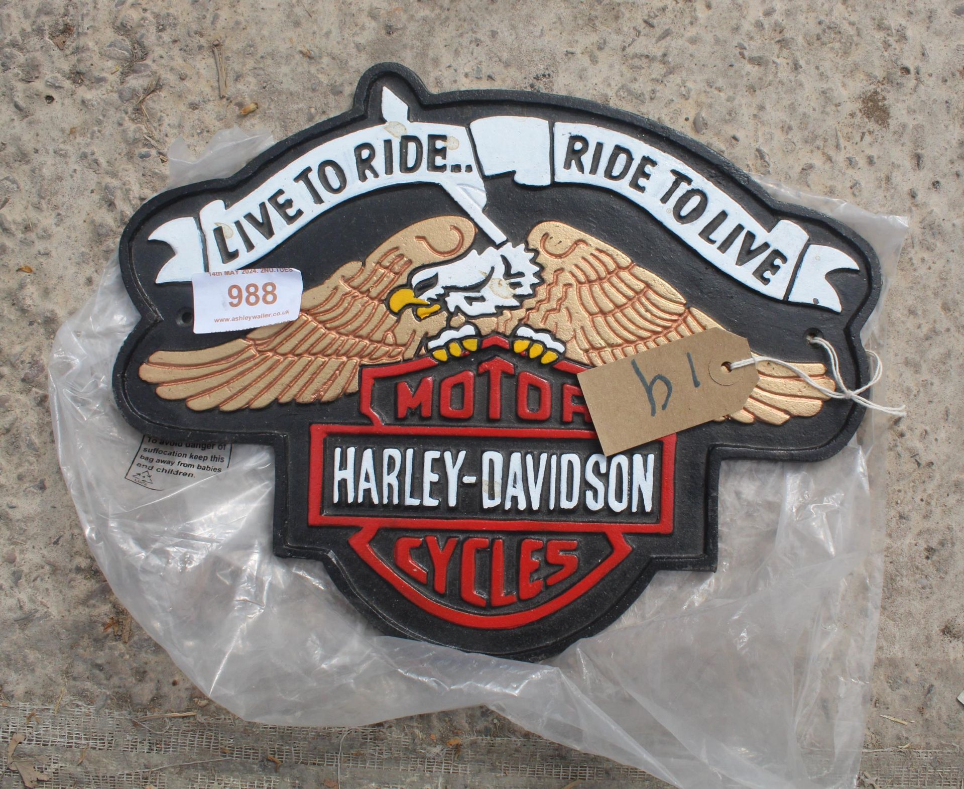 CAST IRON HARLEY DAVIDSON SIGN NO VAT