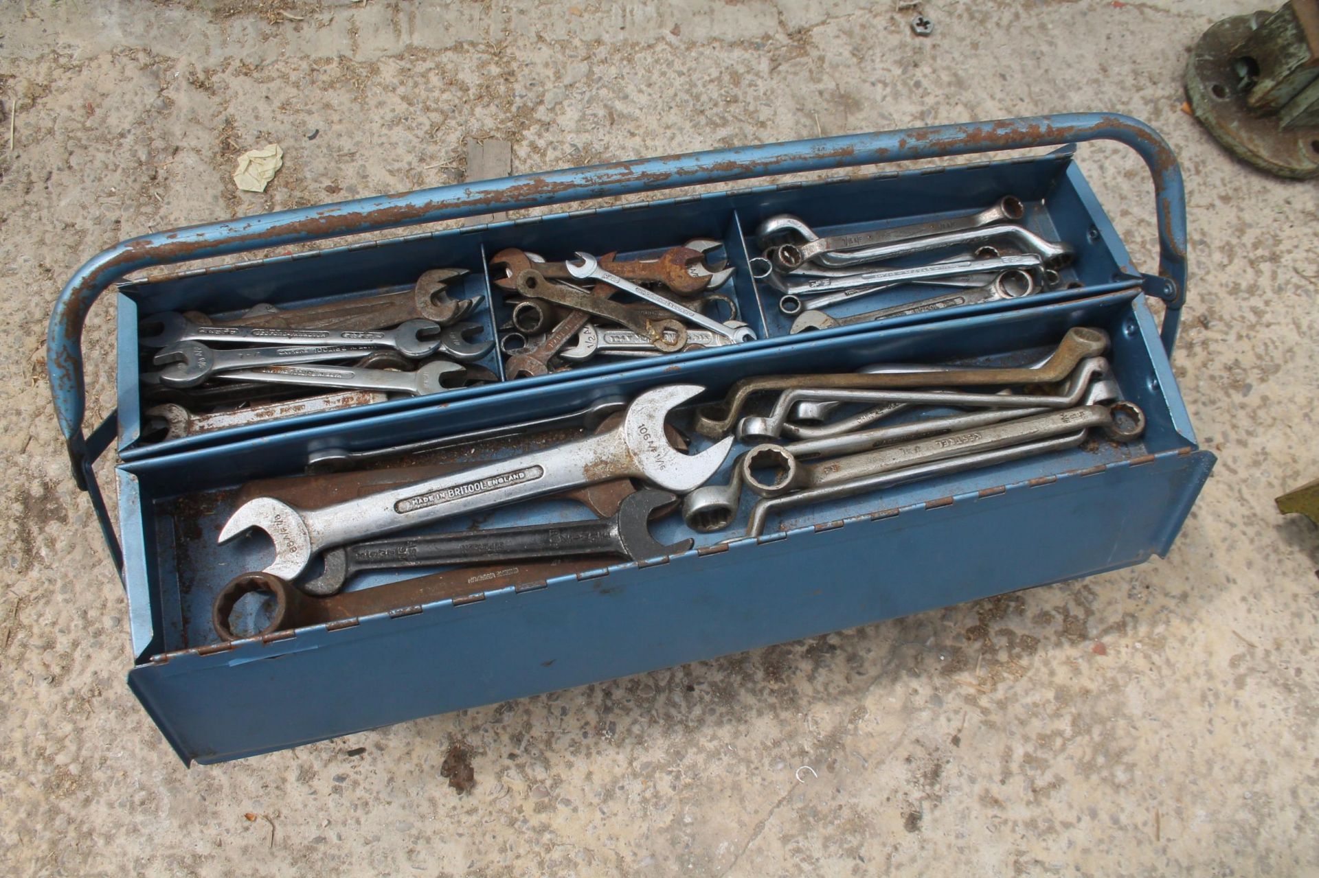 TOOL BOX AND APPROX. 130 SPANNERS NO VAT