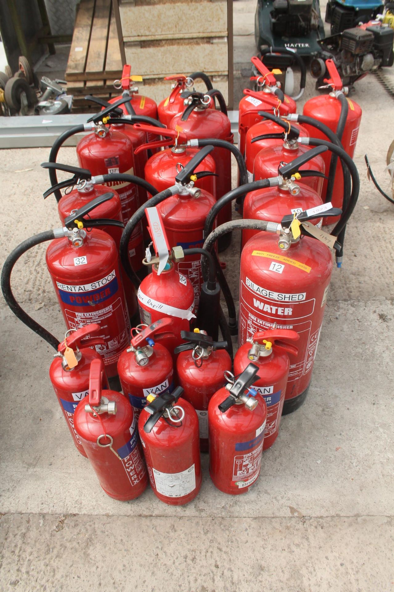23 VARIOUS FIRE EXTINGUISHERS (OUT OF DATE) + VAT