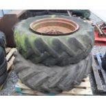 2 REAR TRACTOR WHEELS AND TYRES NO VAT