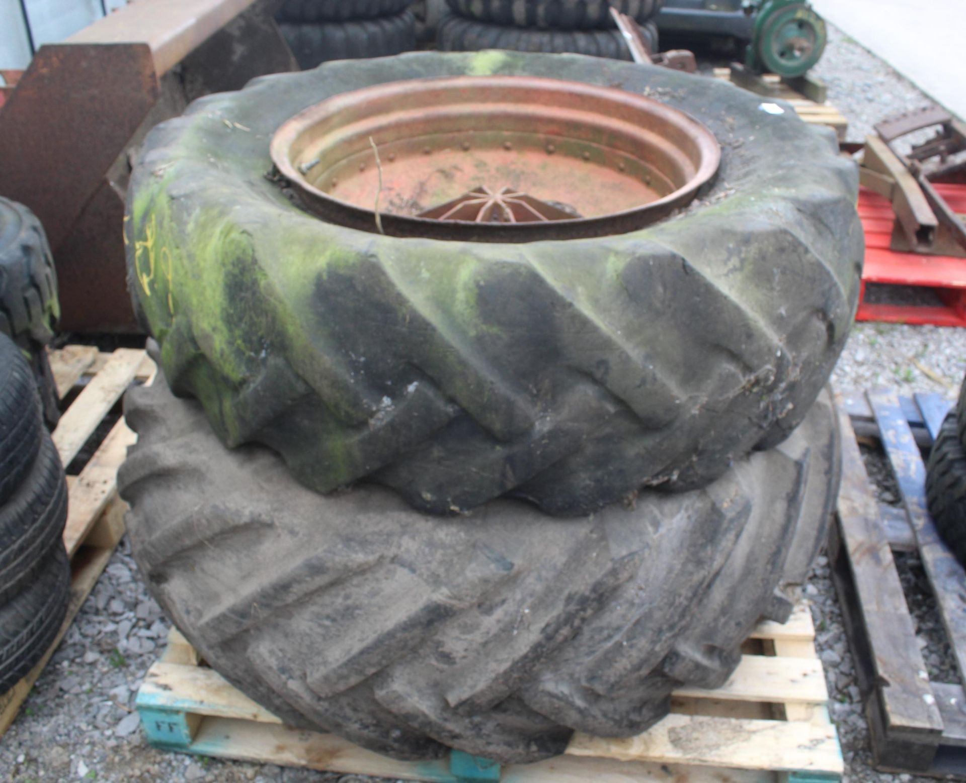 2 REAR TRACTOR WHEELS AND TYRES NO VAT