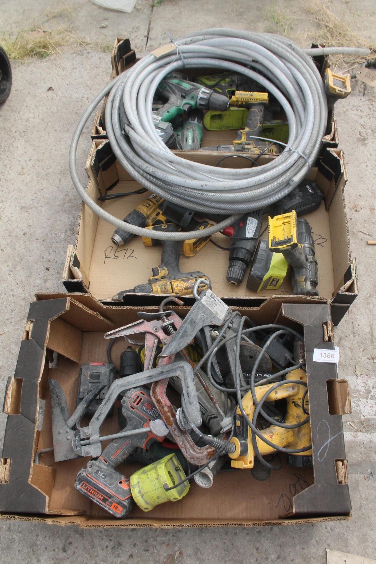 3 BOXES POWER TOOLS AND HOSE NO VAT