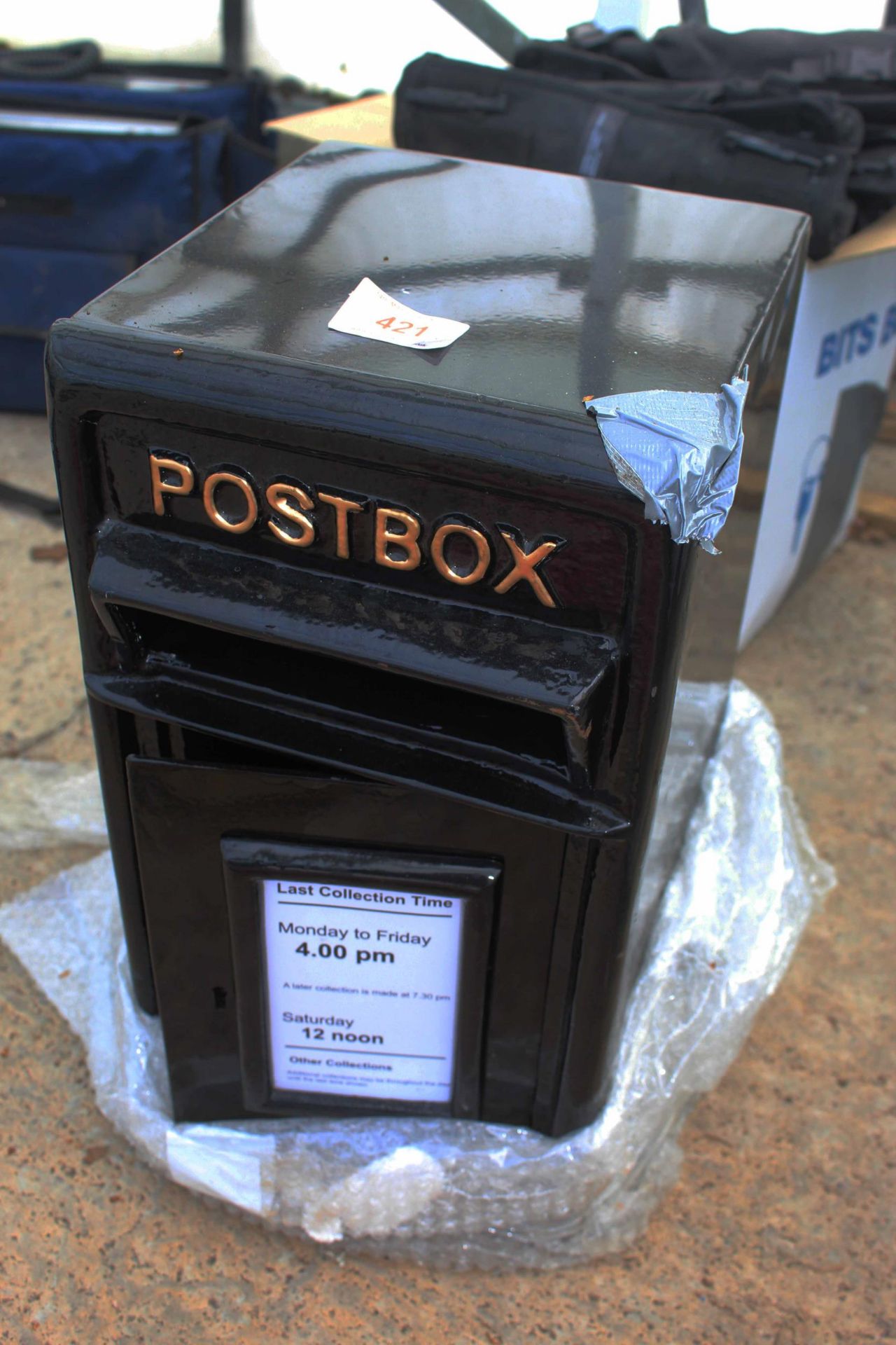 CAST IRON POST BOX BLACK + VAT - Image 2 of 2