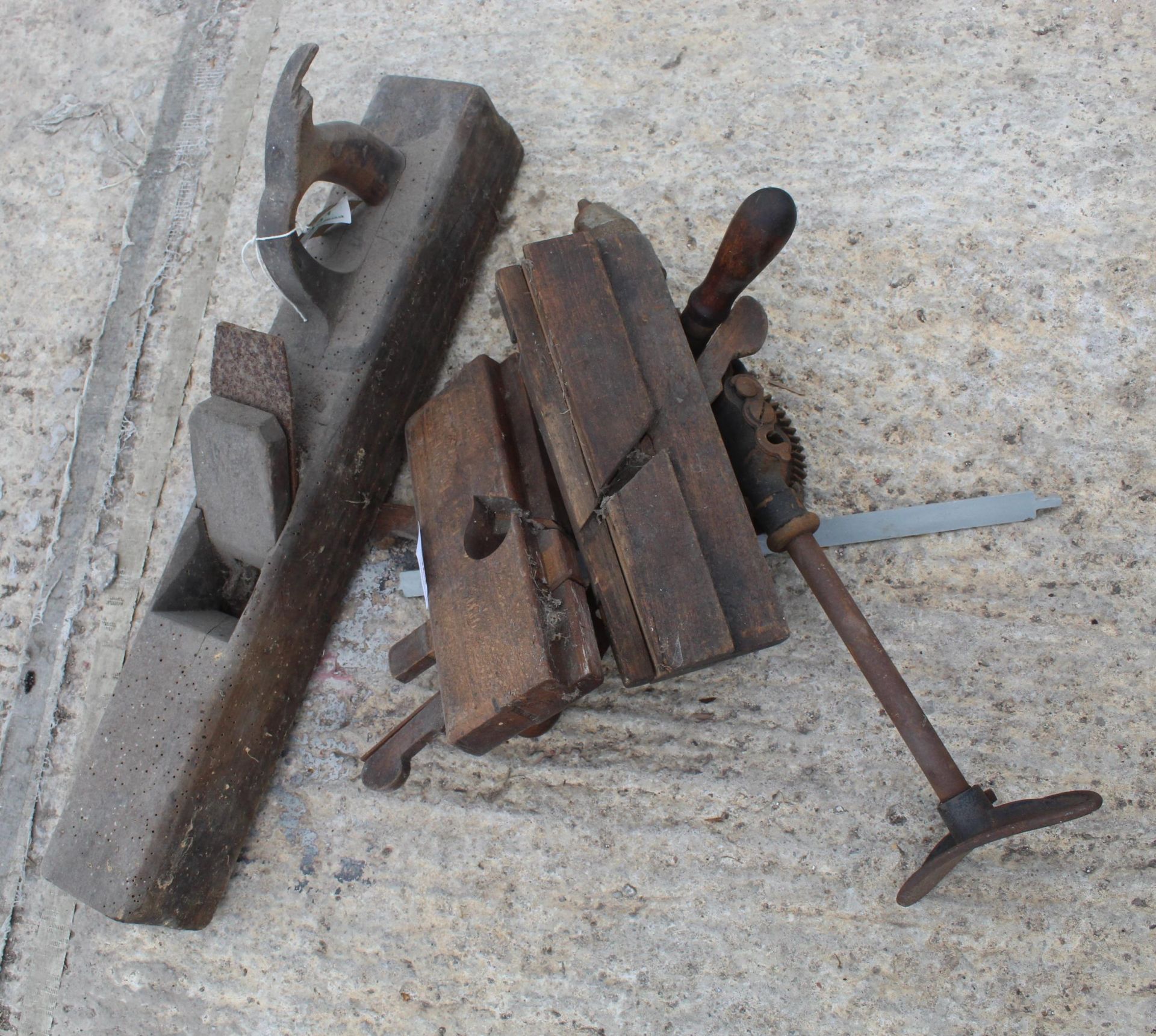 WOODEN PLANE AND DRILL NO VAT