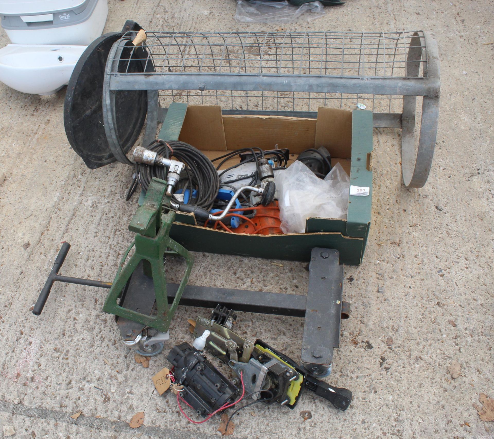 ELECTRIC TOOLS, METAL BIN, MORSE CABLE BOAT CONTROL, SUREFLOW PUMP AND CREEPER NO VAT