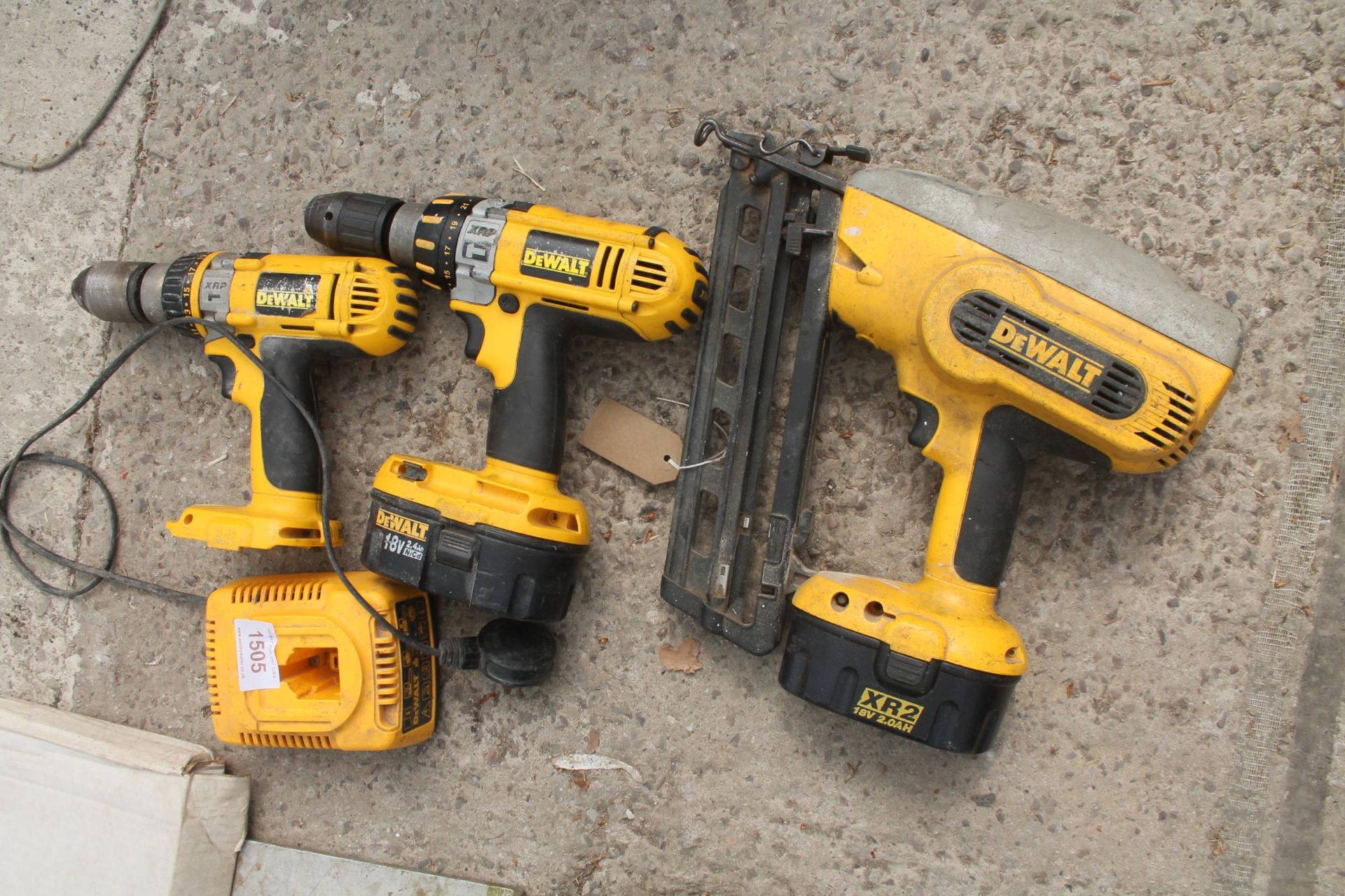 2 DEWALT DRILLS AND DEWALT NAIL GUN NO VAT