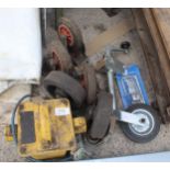 SMALL JOCKEY WHEEL WITH CLAMP , 5 CASTOR WHEELS AND 110V TRANSFORMER IN WORKING ORDER NO VAT