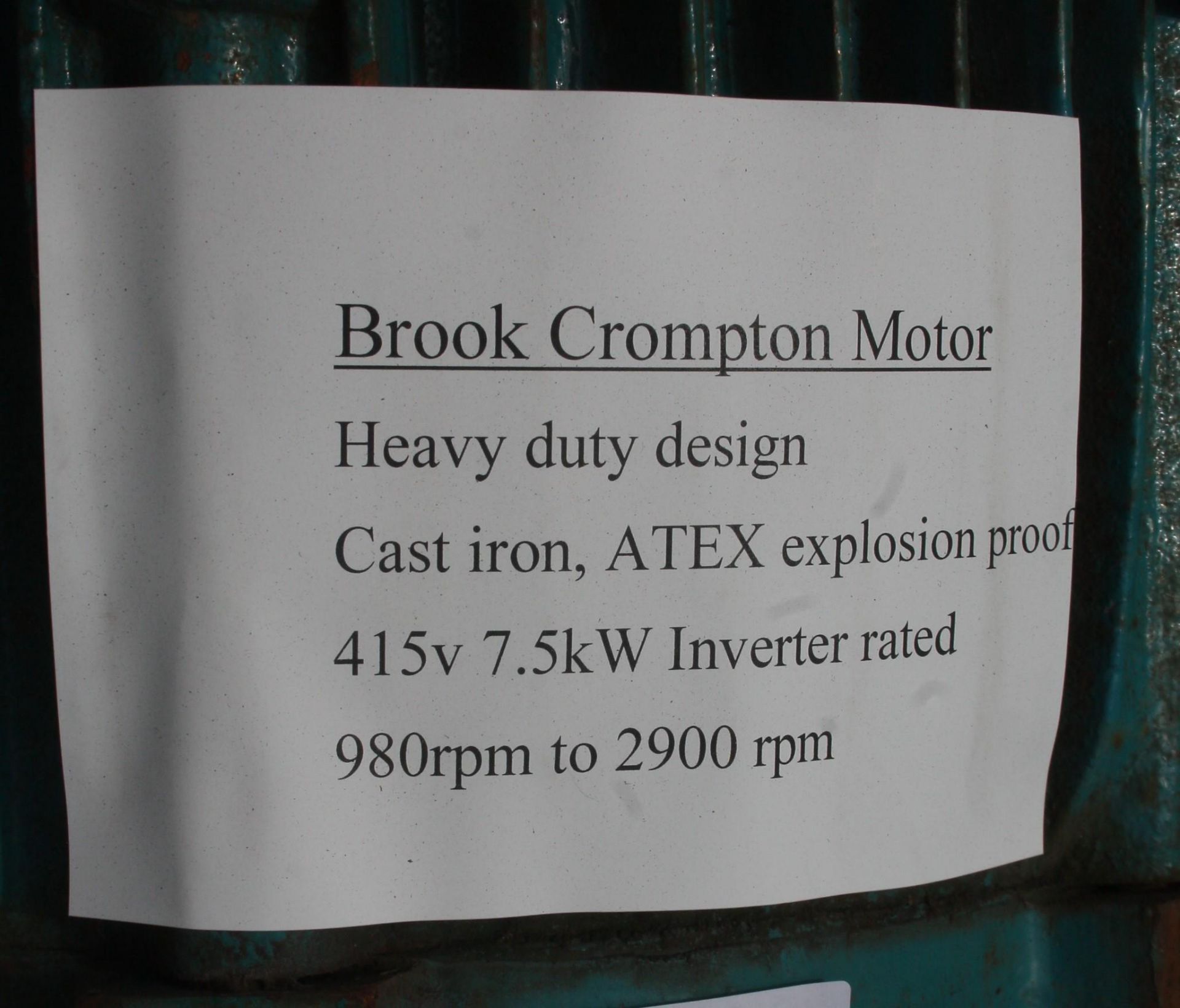 7.5KW INVERTER RATED BROOK CROMPTON ATEX MOTOR HEAVY DUTY CAST IRON DESIGN + VAT - Image 3 of 4