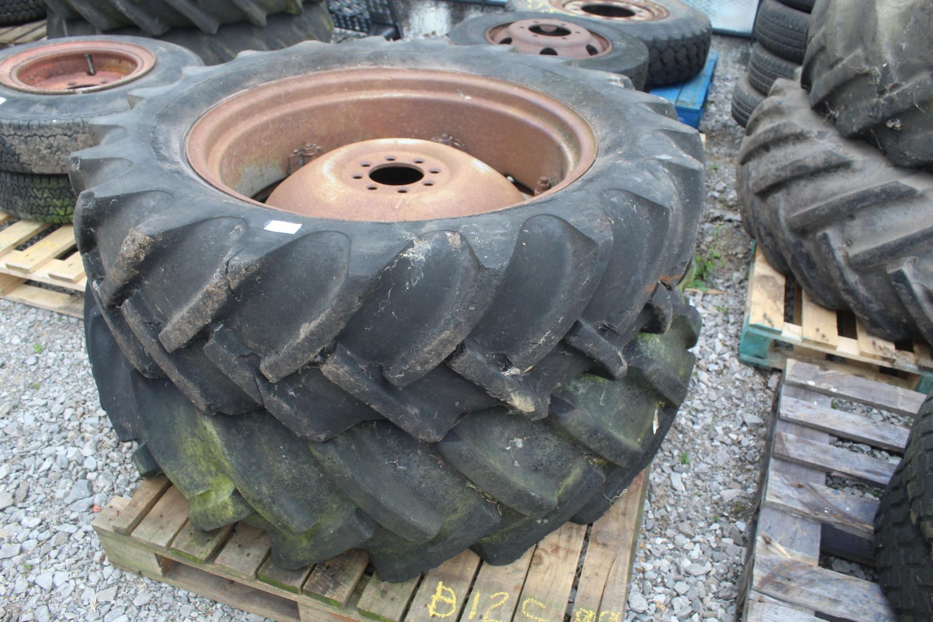 2 REAR TRACTOR WHEELS AND TYRES NO VAT