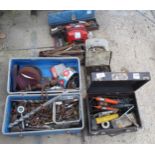 VARIOUS TOOLS, BATTERY CHARGER, BOXES, TAPS, DIES, DRILLS (8 ITEMS) NO VAT