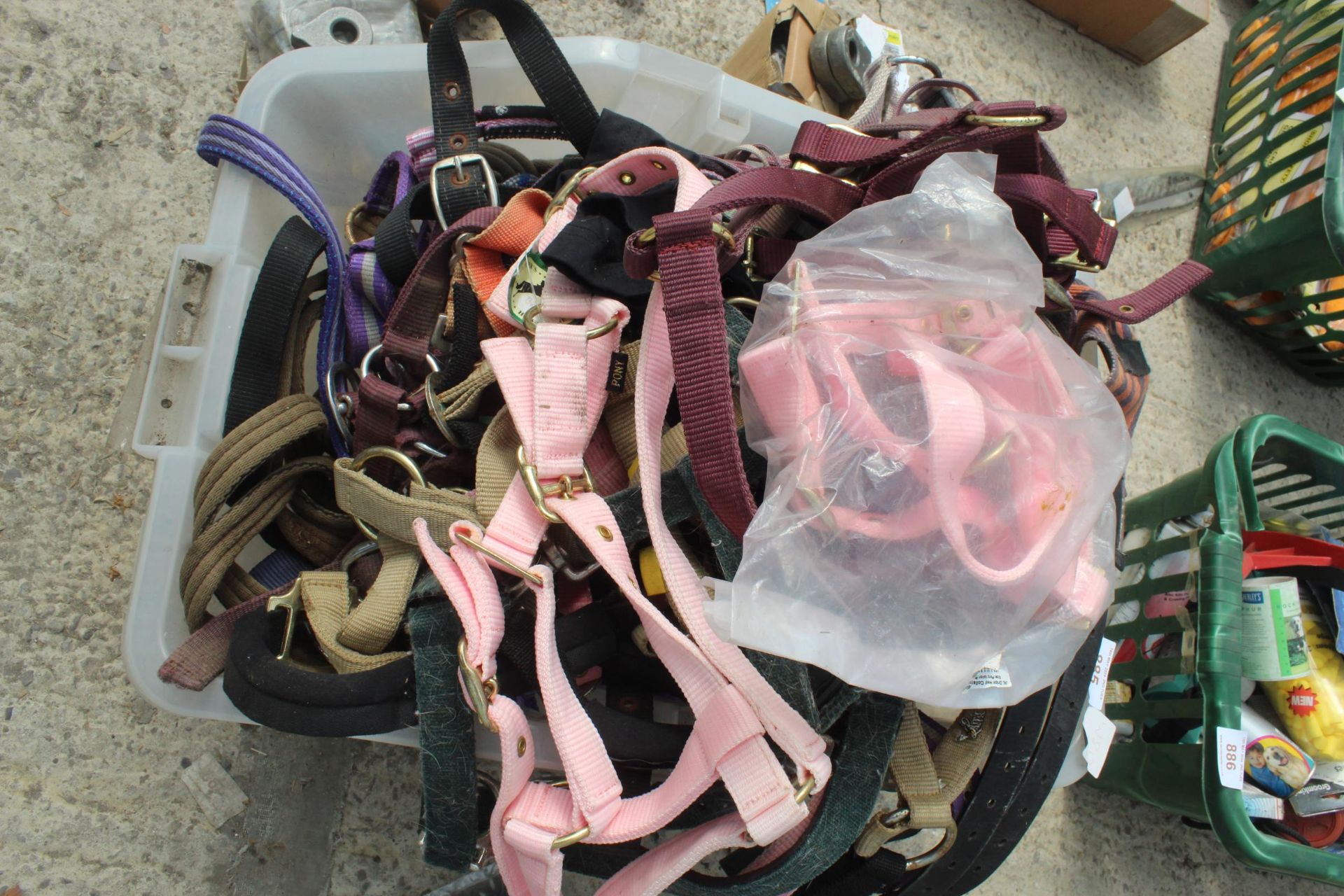 BOX OF USED COLLARS AND LUNGE NO VAT