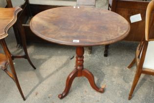 A VICTORIAN TRIPOD TABLE WITH MAHOGANY TOP, 29" X 20"