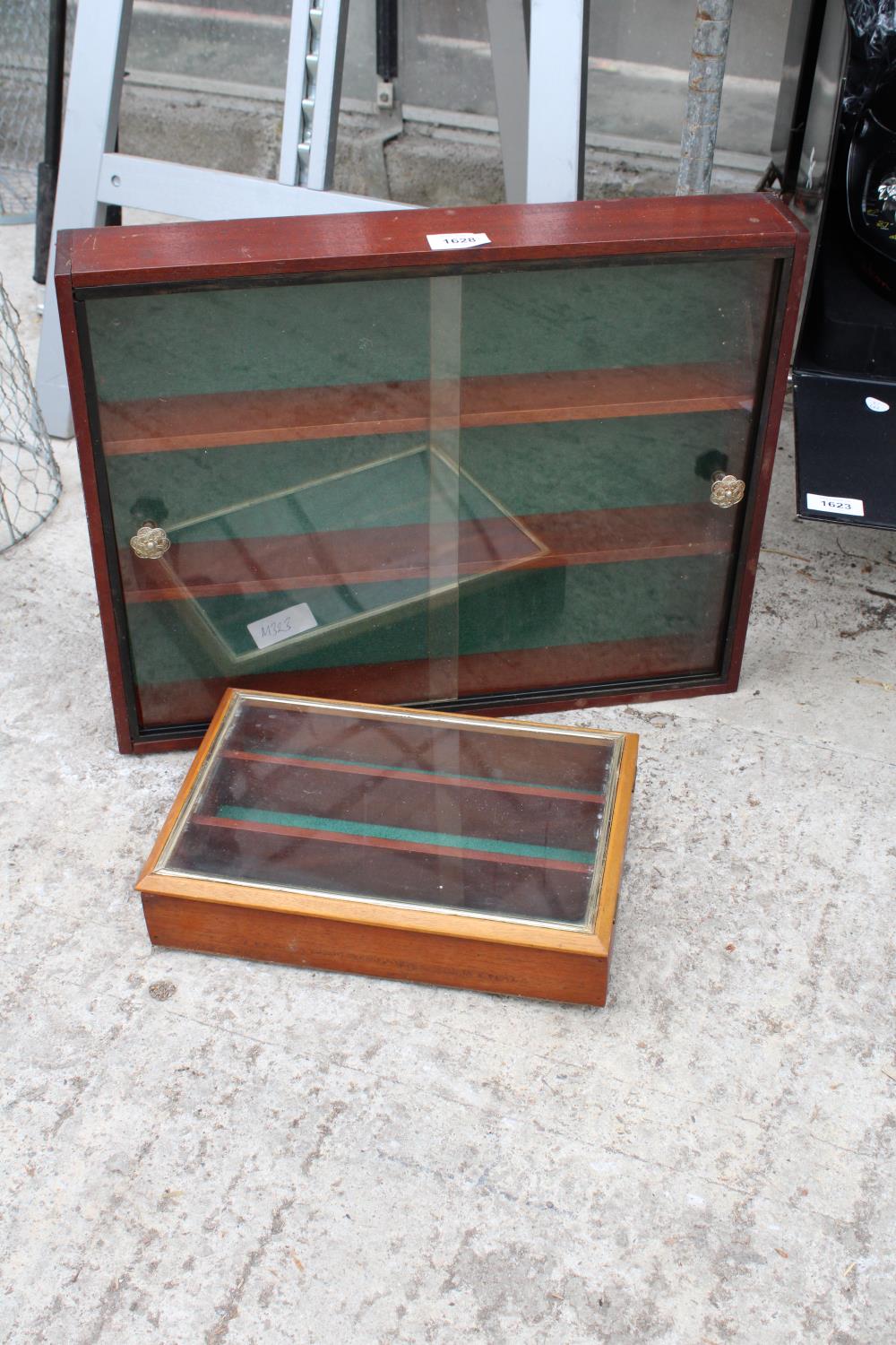 TWO WOODEN AND GLASS FRONTED DISPLAY CABINETS