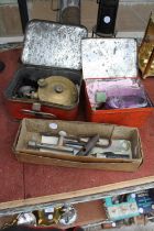 A VINTAGE CAMPING STOVE, METHOLATED SPIRITS AND ACCESSORIES ETC