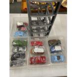 THIRTEEN VARIOUS MODEL VEHICLES WITH FOUR DRAWER STORAGE CHEST