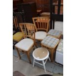 A PAIR OF 1950'S KITCHEN CHAIRS AND STOOLS AND A BATHROOM STOOL