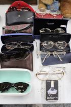 A COLLECTION OF GLASSES AND SUNGLASSES, MARKED COCOA MINT, PIERRE CARDIN, ETC