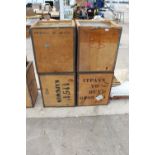 FOUR VINTAGE WOODEN TEA CHESTS