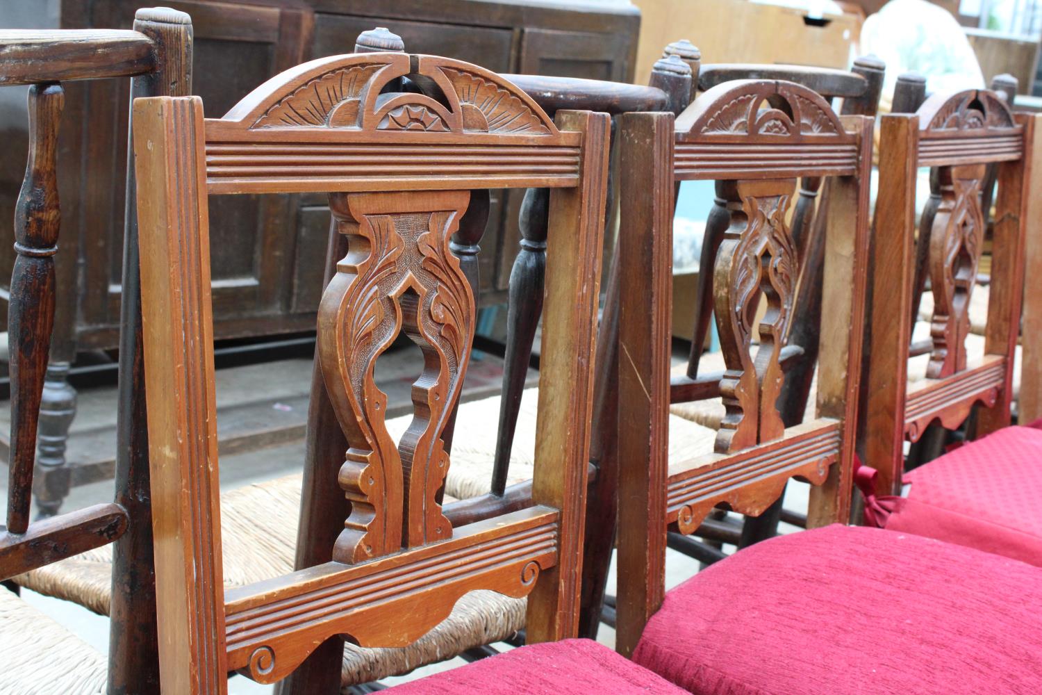 A SET OF SIX LATE VICTORIAN DINING CHAIRS AND AN EDWARDIAN BEDROOM CHAIR - Image 4 of 4