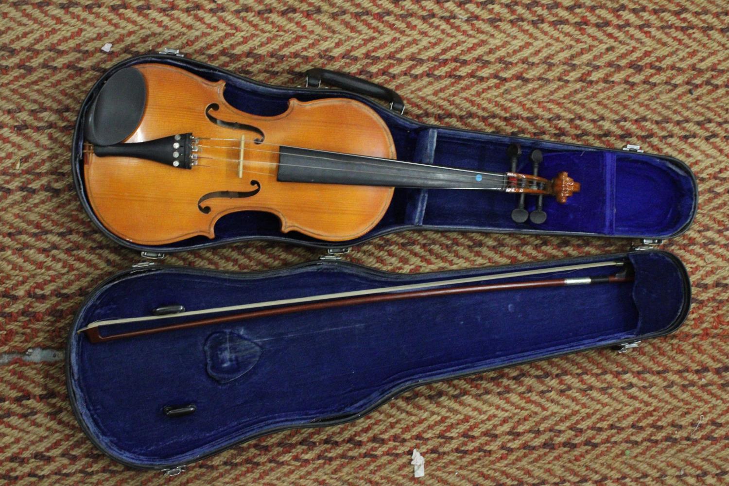 A VINTAGE, CASED VIOLIN AND BOW