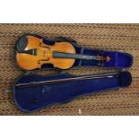 A VINTAGE, CASED VIOLIN AND BOW