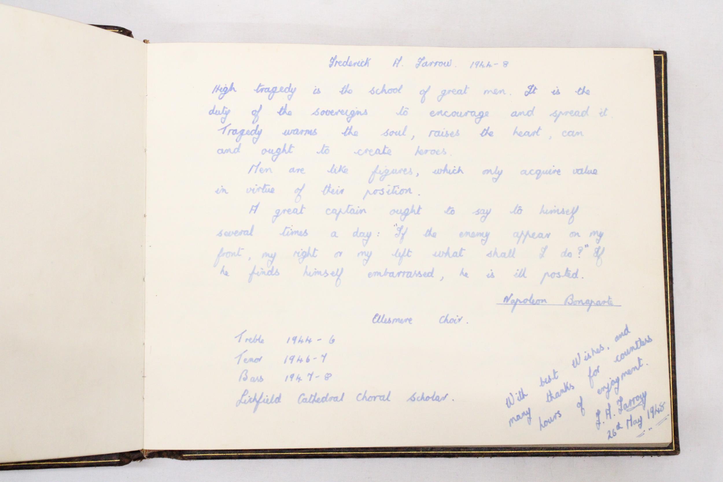 A VINTAGE LEATHER BOUND AUTOGRAPH BOOK FROM THE 1940'S WITH MOSTLY RELIGIOUS ENTRIES - Image 3 of 6