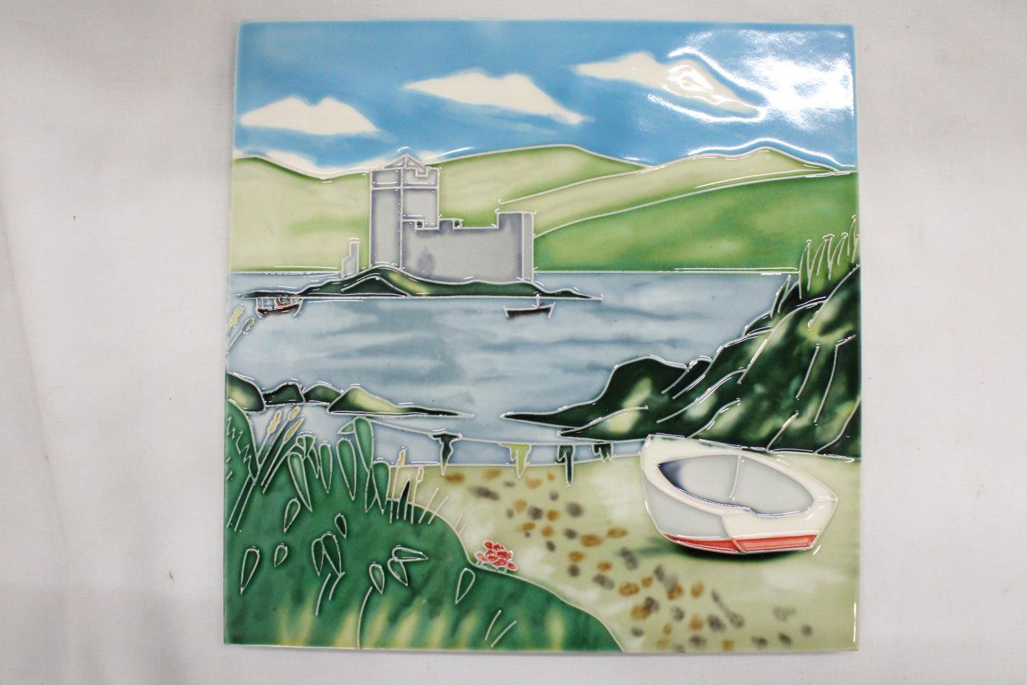 TWO HAND PAINTED CERAMIC TILES TO INCLUDE KISIMUL CASTLE PLUS A INDOOR CAFE SCENE - Image 2 of 7