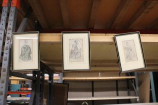 THREE SMALL FRAMED PRINTS OF VINTAGE COSTUMES