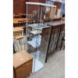 A MODERN FOUR TIER FREE STANDING DISPLAY CASE, 17" X 14.5"