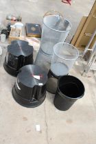 TWO KICK STEP STOOLS AND VARIOUS WASTE PAPER BINS