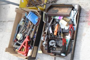AN ASSORTMENT OF TOOLS TO INCLUDE DRILL BITS, SPANNERS AND FILES ETC