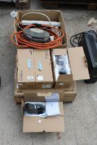 A SAMSUNG CCTV SYSTEM KIT AND A BOX OF EXTENSION LEADS