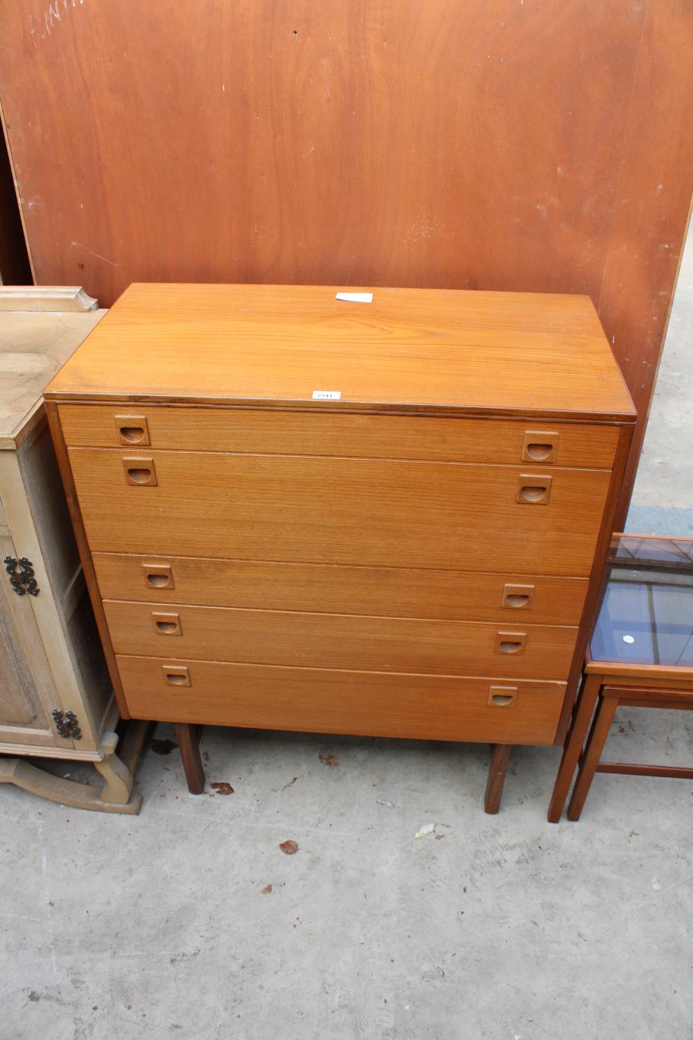 A RETRO TEAK CHEST OF FIVE DRAWERS 33" WIDE